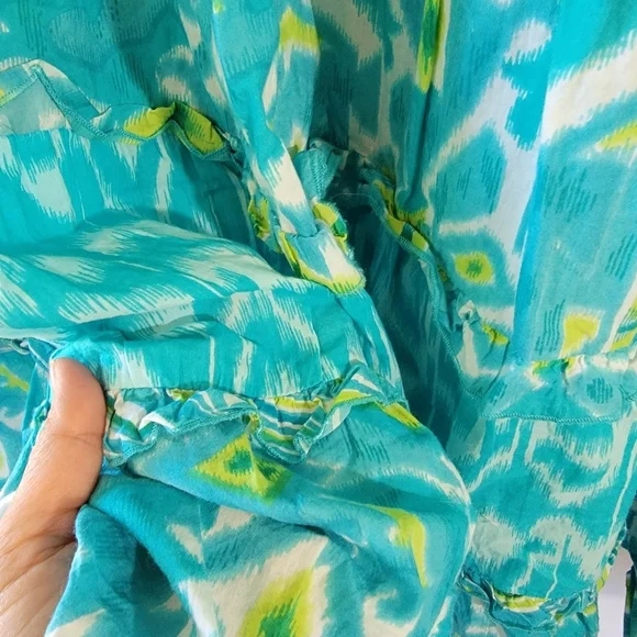 VTG Choices Blue Tiered Maxi Skirt Sz M Cotton Elastic Waist Cottagecore Boho - Picture 8 of 11